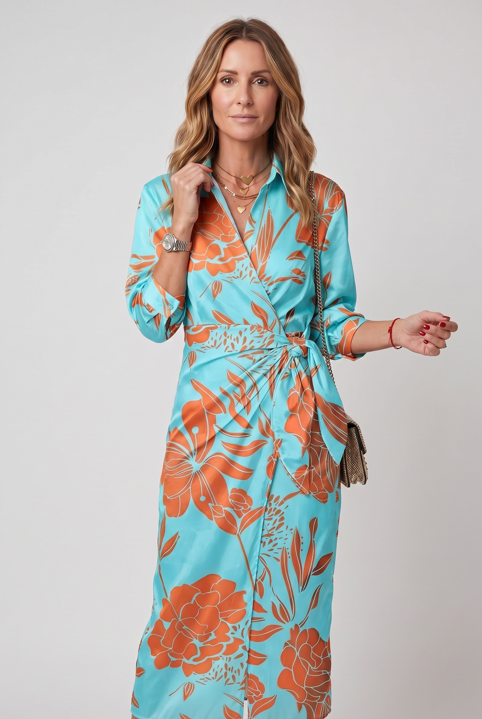 Women's Maxi Dress | Summer Printed Waist Crinching Shirt-7