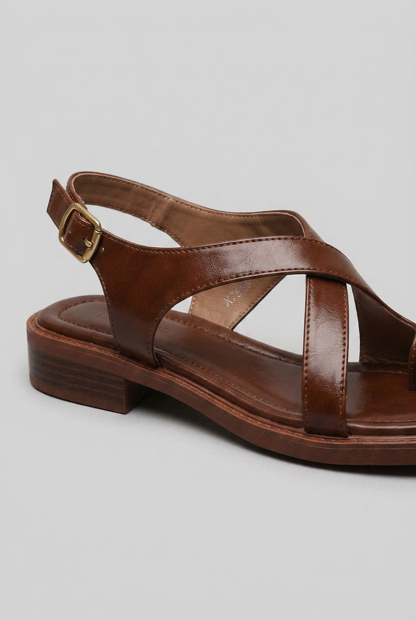 Women's Open Toe Cross Strap Flat Sandals | Adjustable Buckle - 3