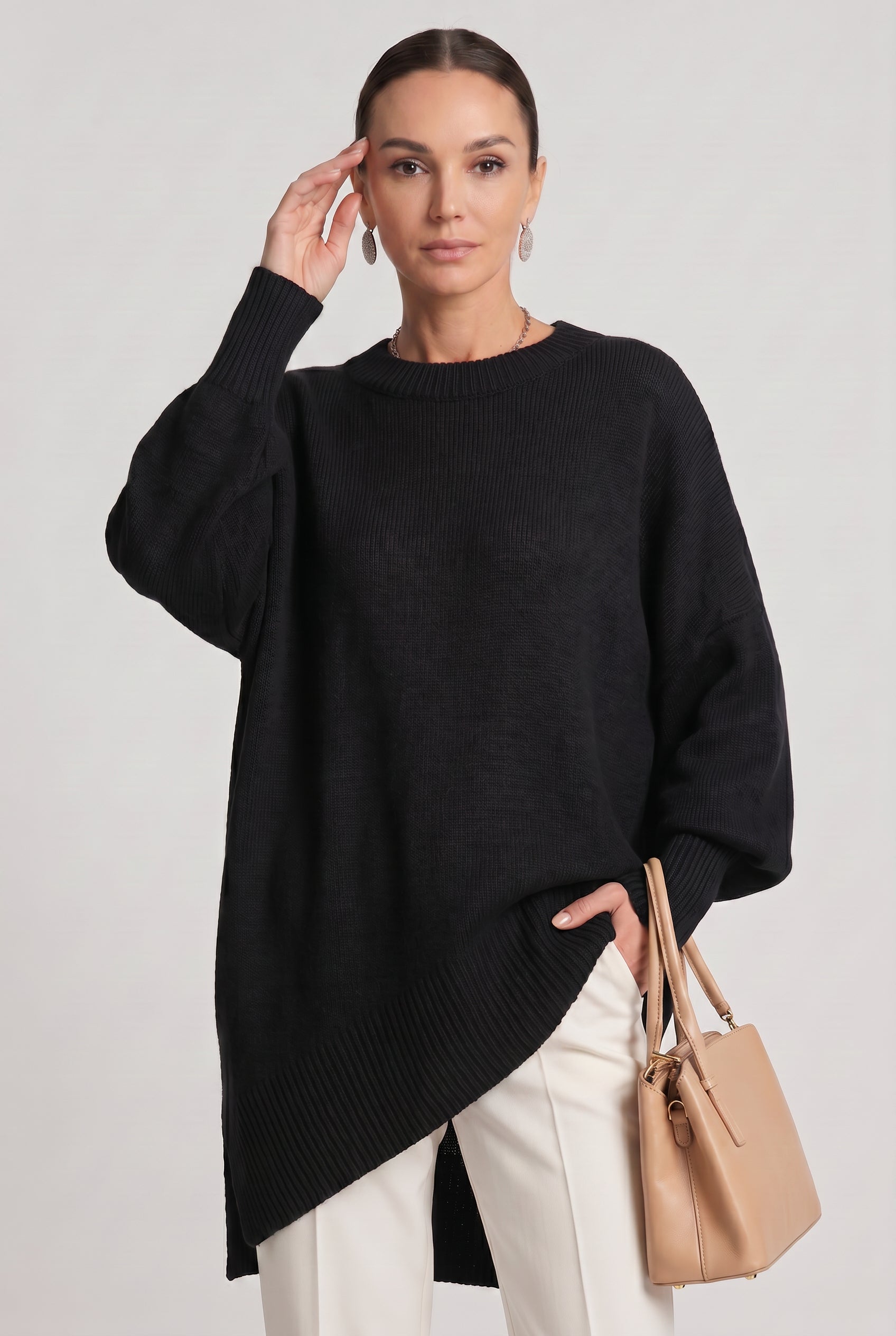 Women's Oversized Knitted Jumper | Crew Neck - 5