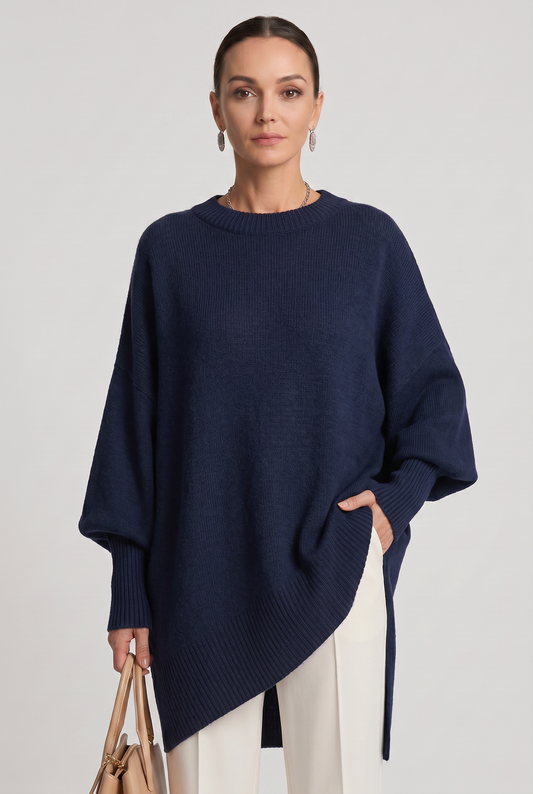 Women's Oversized Knitted Jumper | Crew Neck - 6