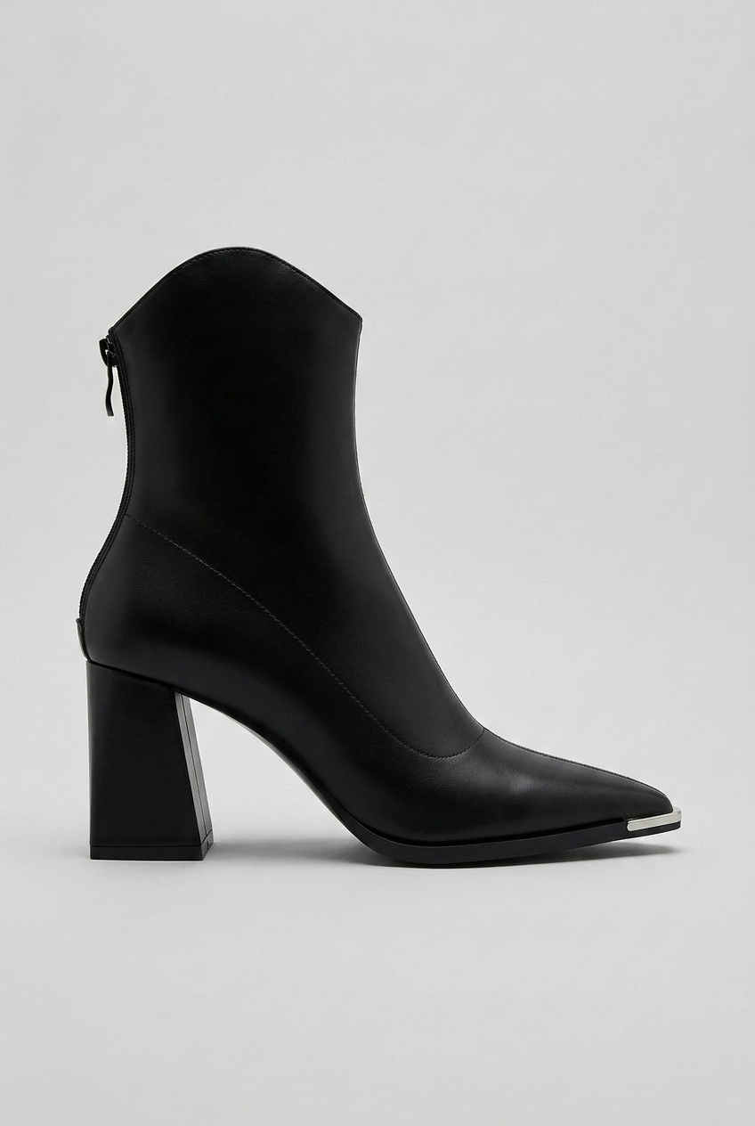 Women's Pointed Toe Block Heel Ankle Boots | Side Zip Closure - 1