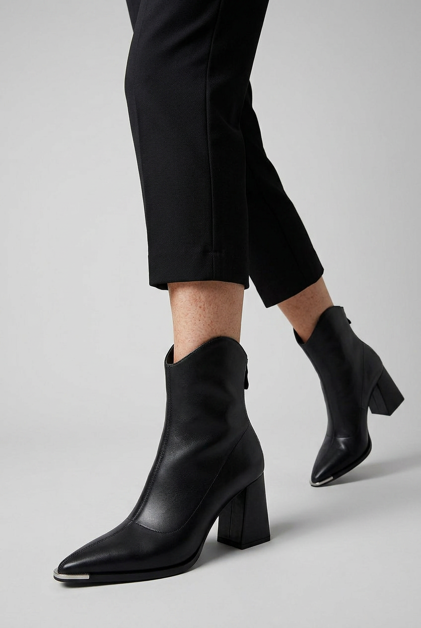 Women's Pointed Toe Block Heel Ankle Boots | Side Zip Closure - 2