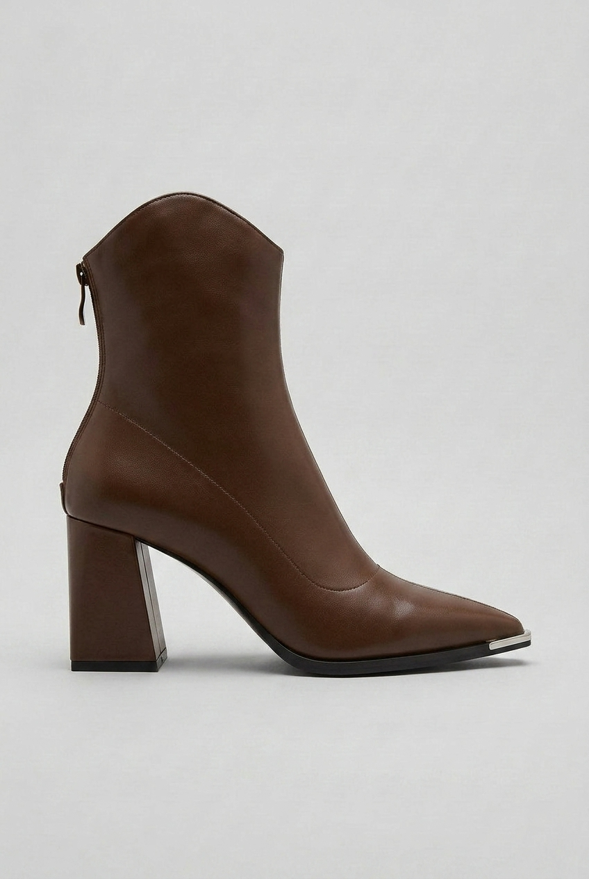 Women's Pointed Toe Block Heel Ankle Boots | Side Zip Closure - 5