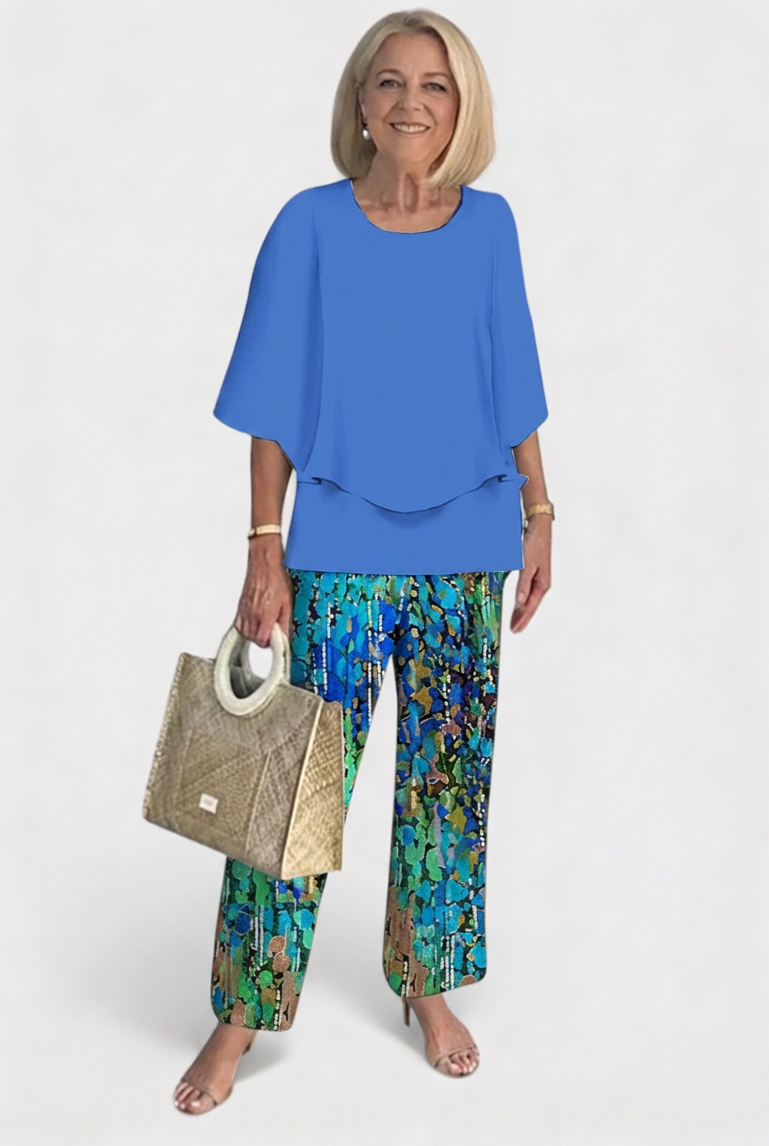 Women’s Printed Co Ord Set | Layered Top - 18
