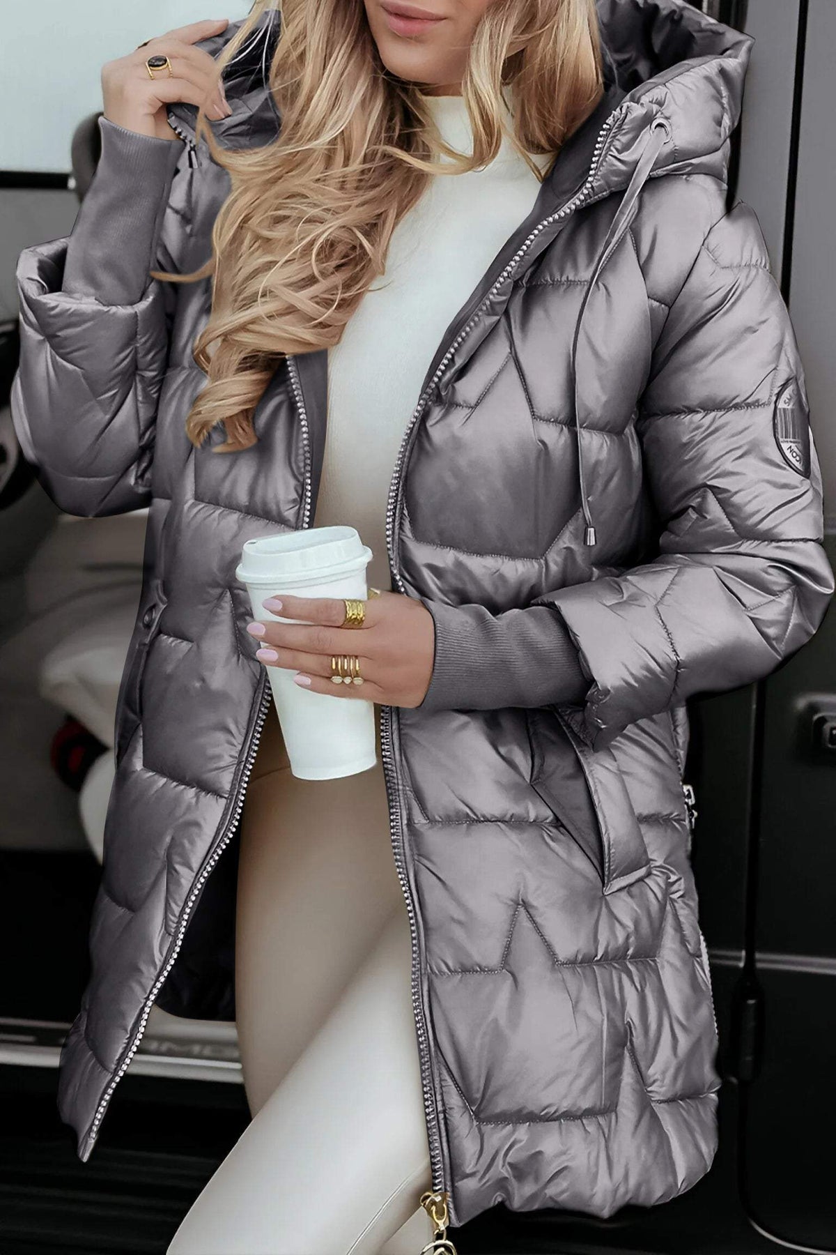 Women's Puffer Coat | Hooded Longline - 24