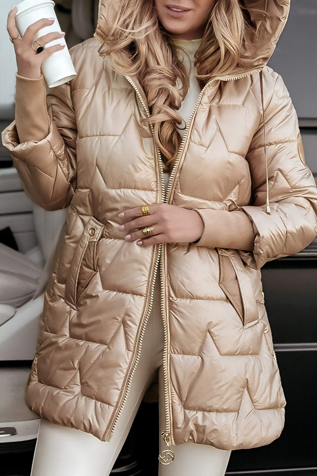 Women's Puffer Coat | Hooded Longline - 25
