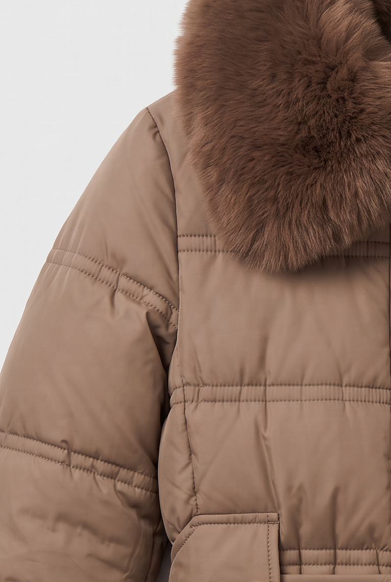 Women's Puffer Jacket | Hooded Contrast Collar - 4