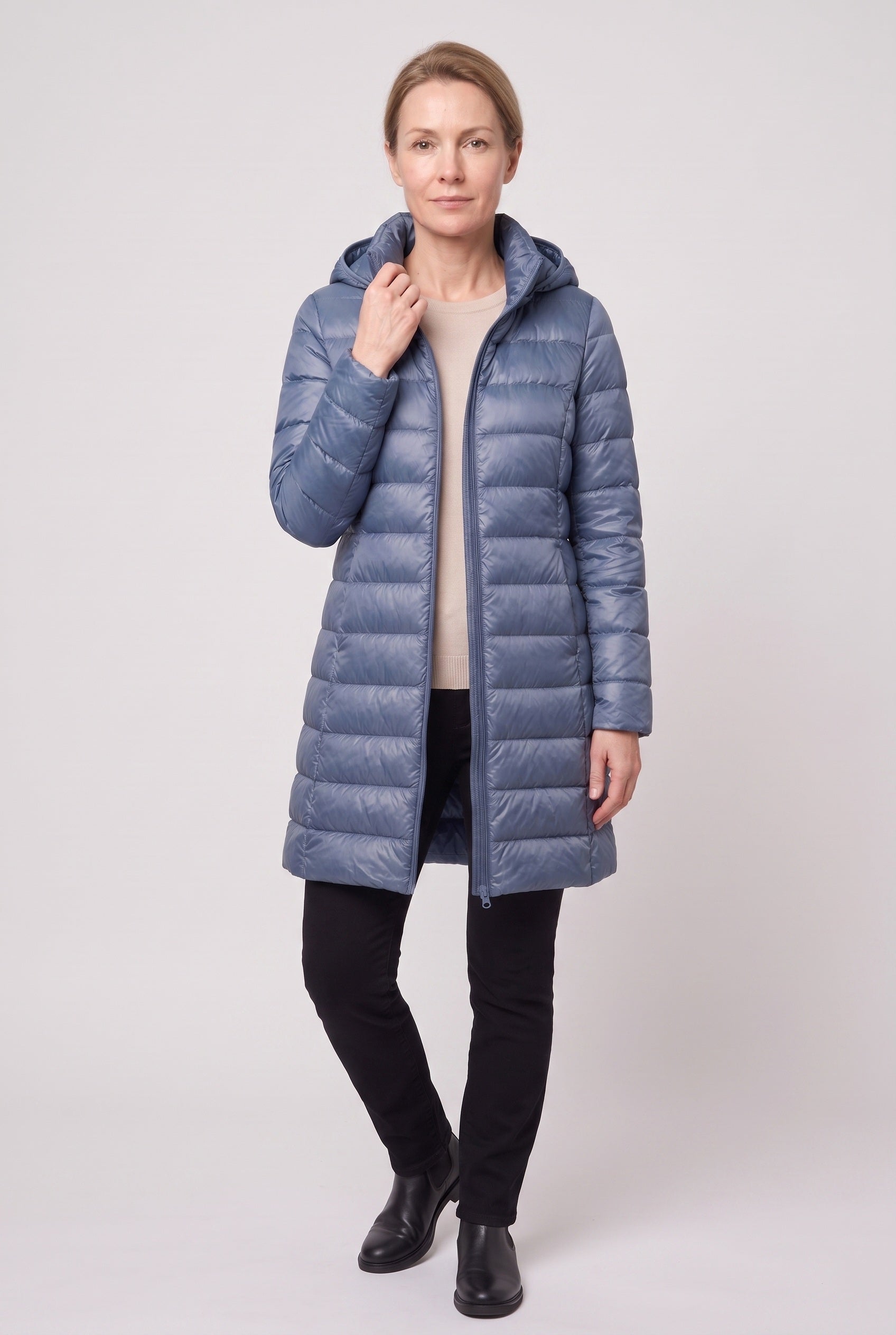 Women's Puffer Jacket | Hooded Longline - Blue
