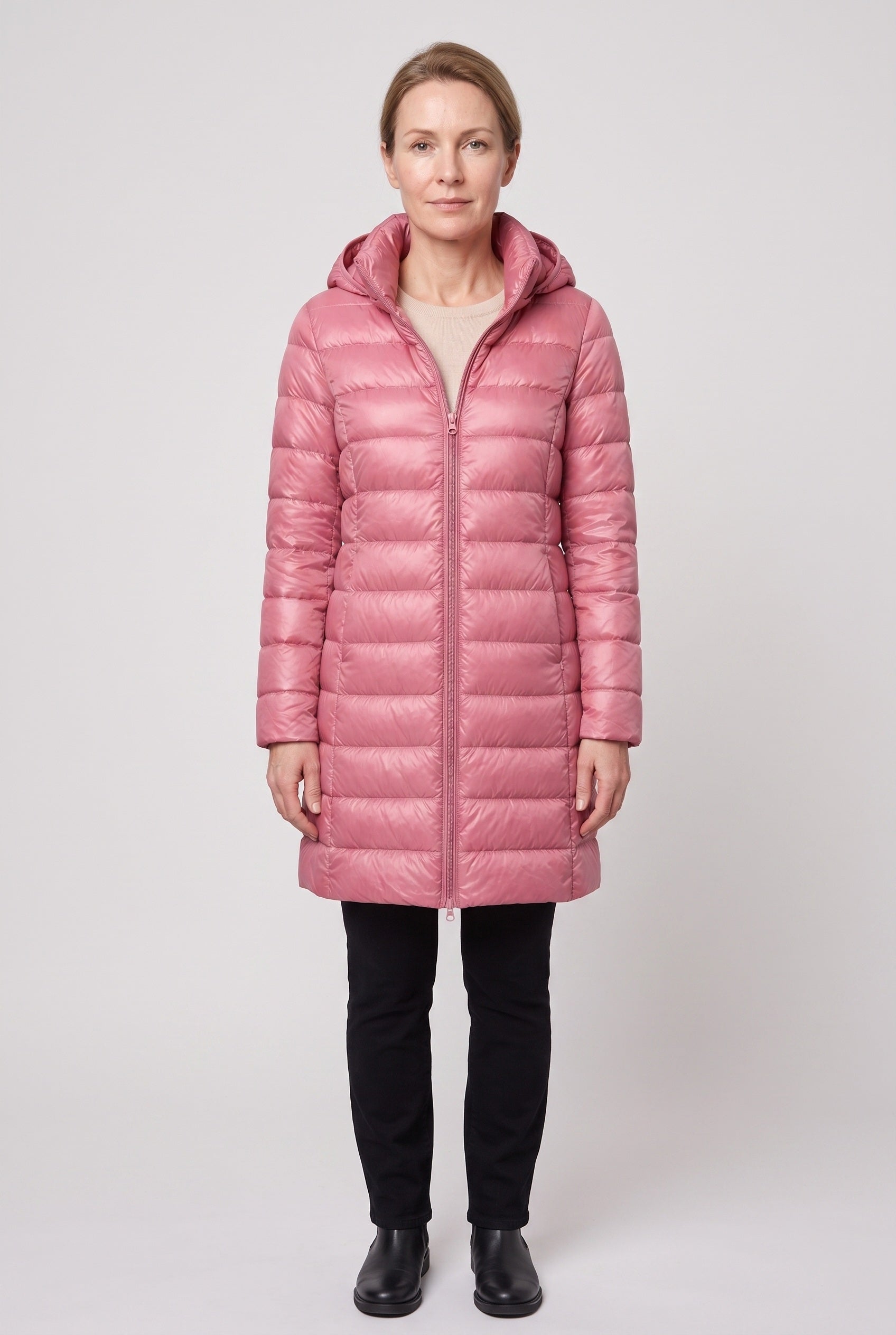 Women's Puffer Jacket | Hooded Longline - Pink