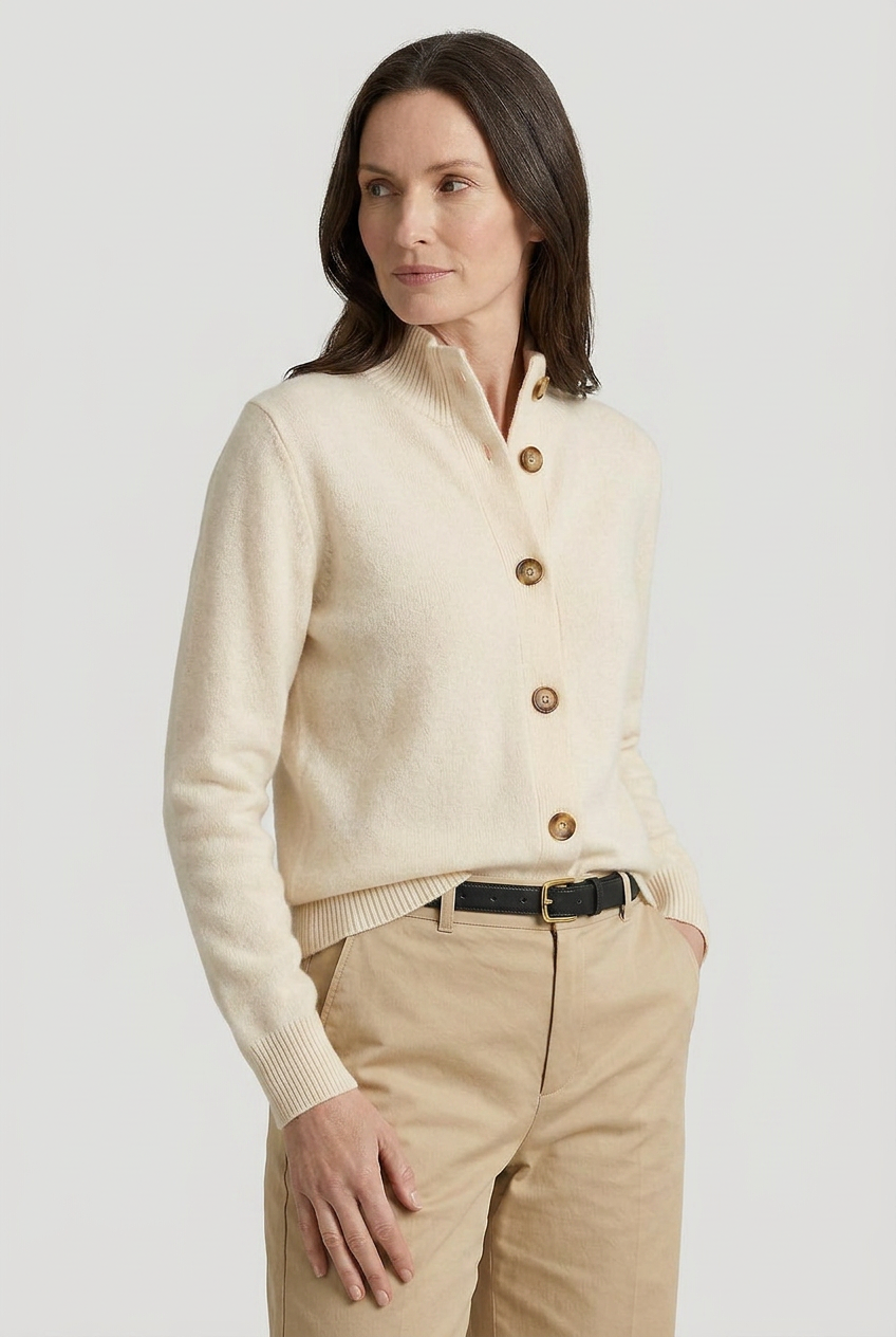 Women's Stand Collar Long Sleeve Knit Cardigan | Ribbed Cuffs - 7