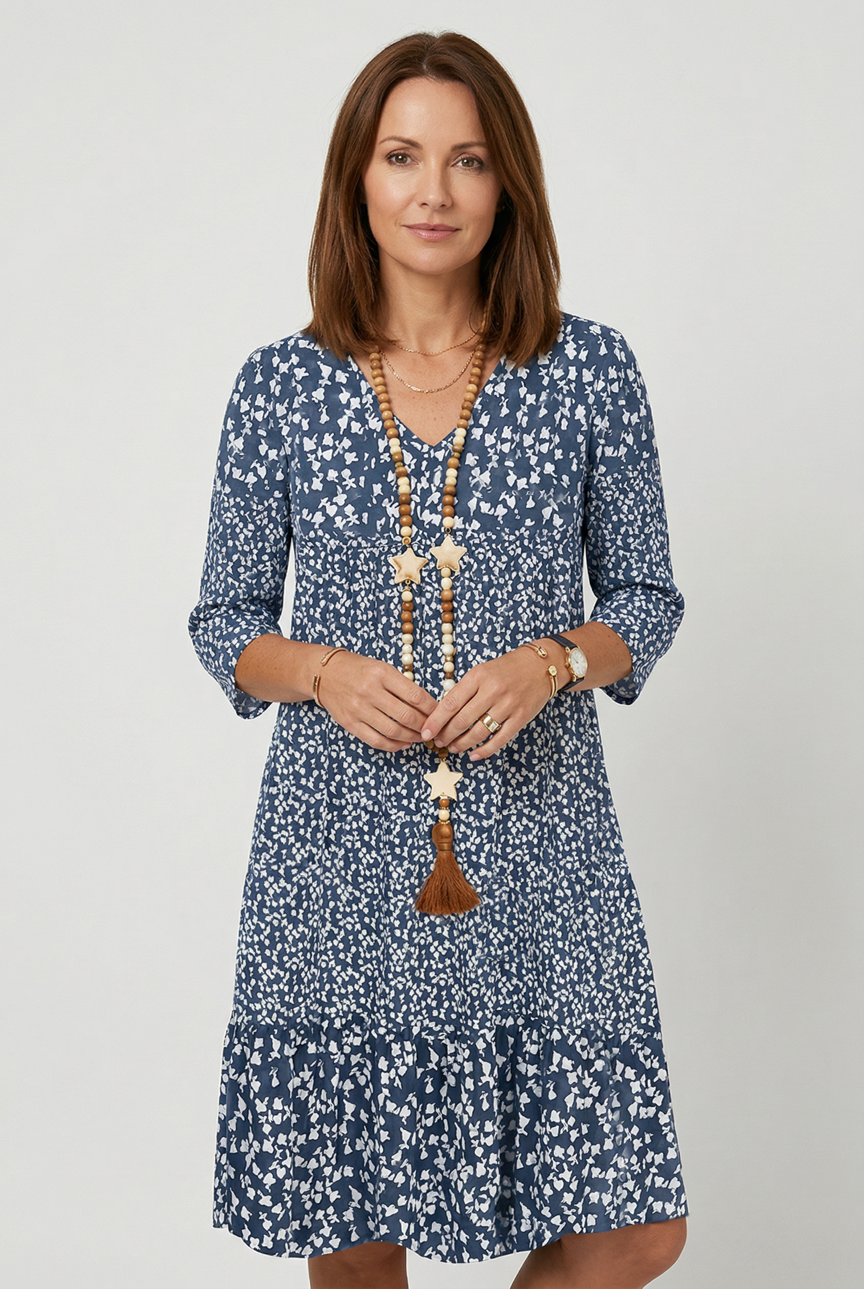 Women’s Summer Dresses | V Neck Midi with Print - 1