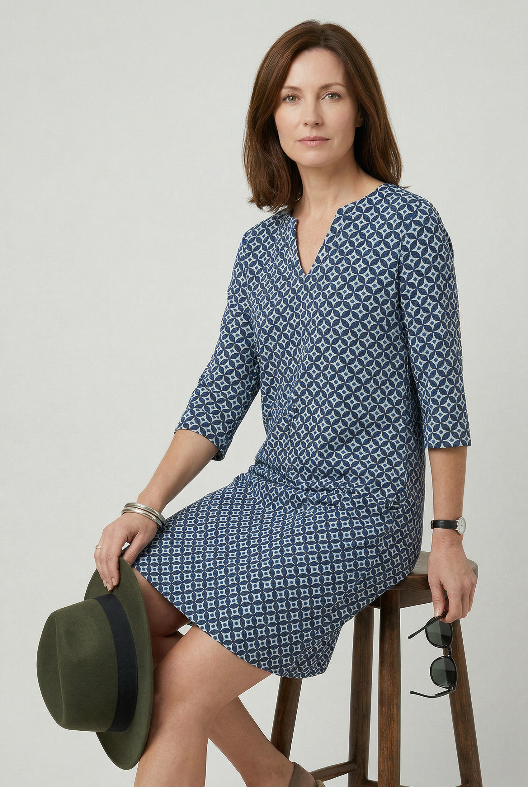 Women’s Summer Dresses | Vintage Print Split Neck - 6