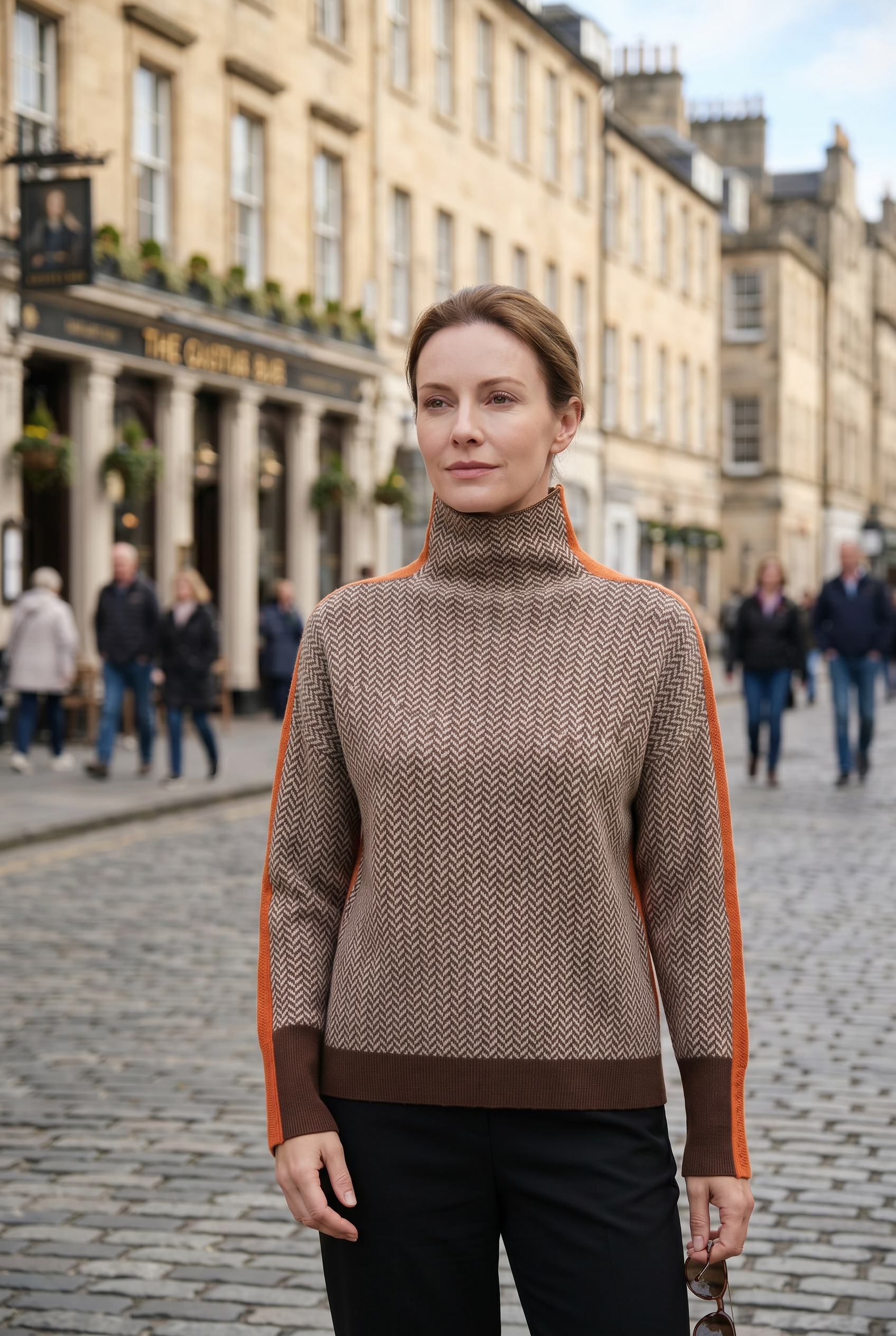 Women's Sweatshirt | Turtleneck Contrasting Stripes-4
