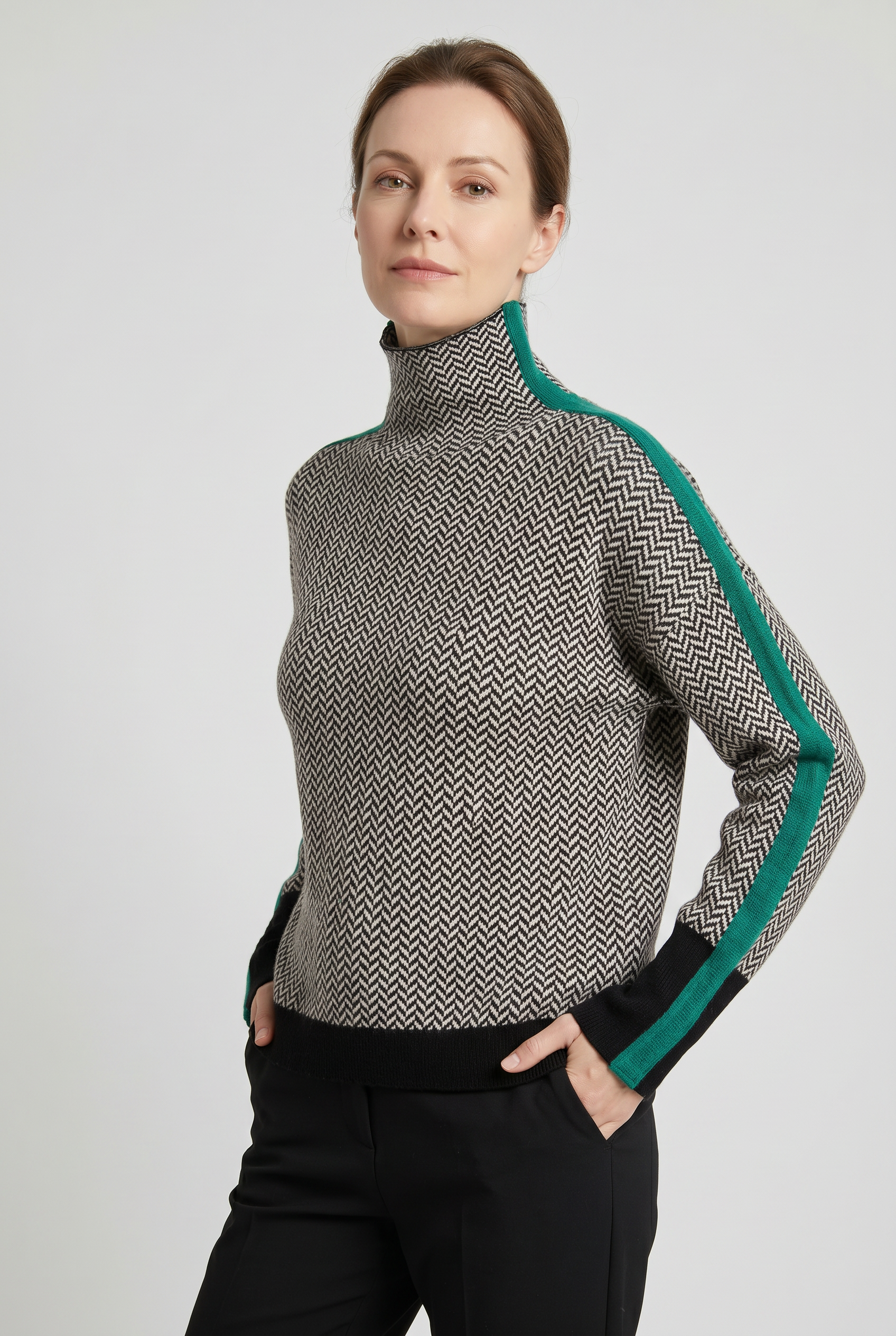 Women's Sweatshirt | Turtleneck Contrasting Stripes-5