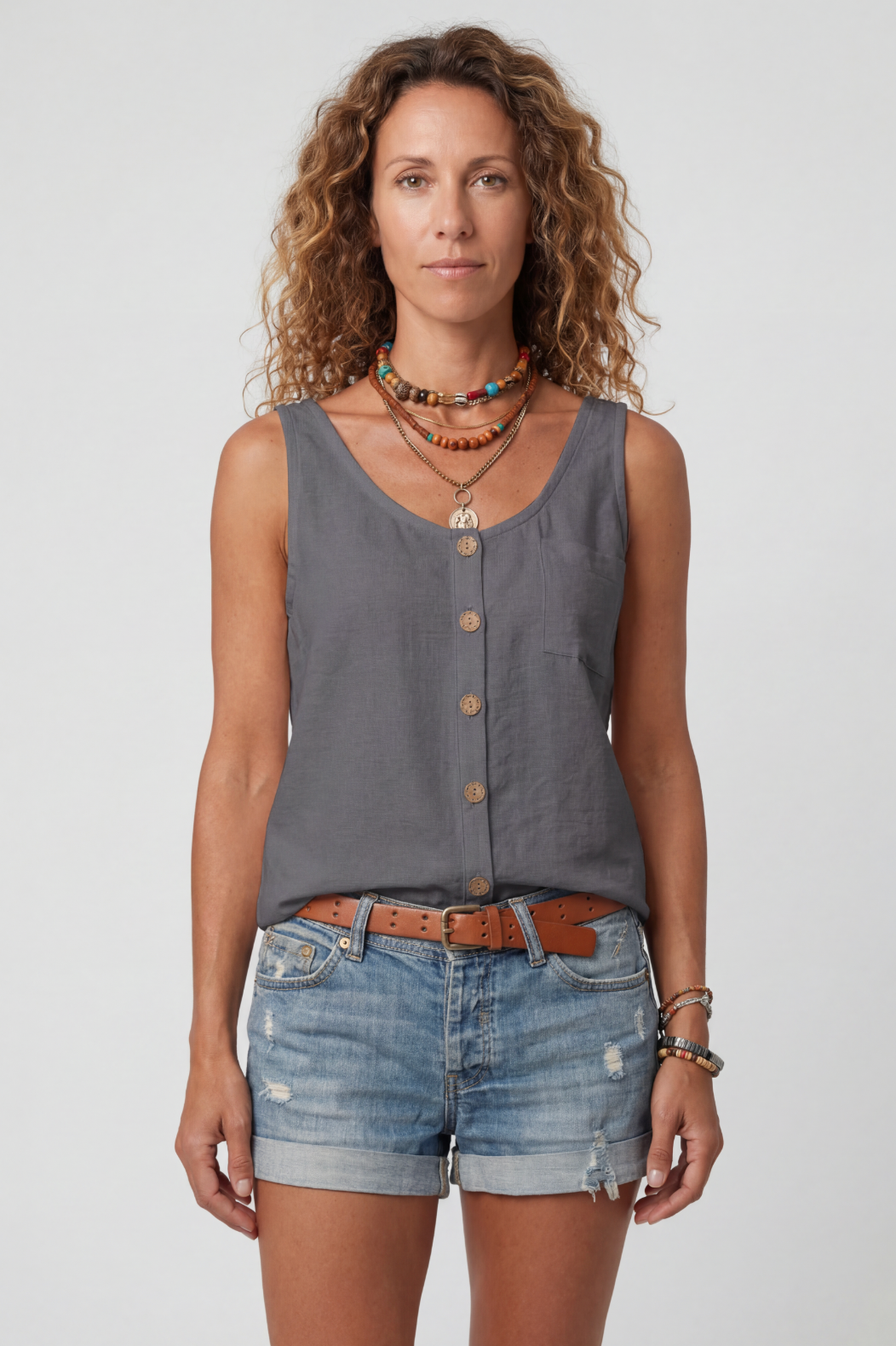 Women’s Tank Top | Button-Front with Pocket - 1