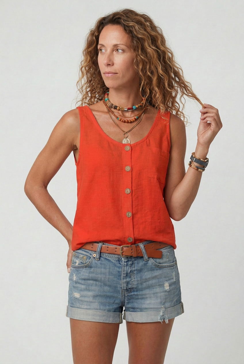 Women’s Tank Top | Button-Front with Pocket - 5