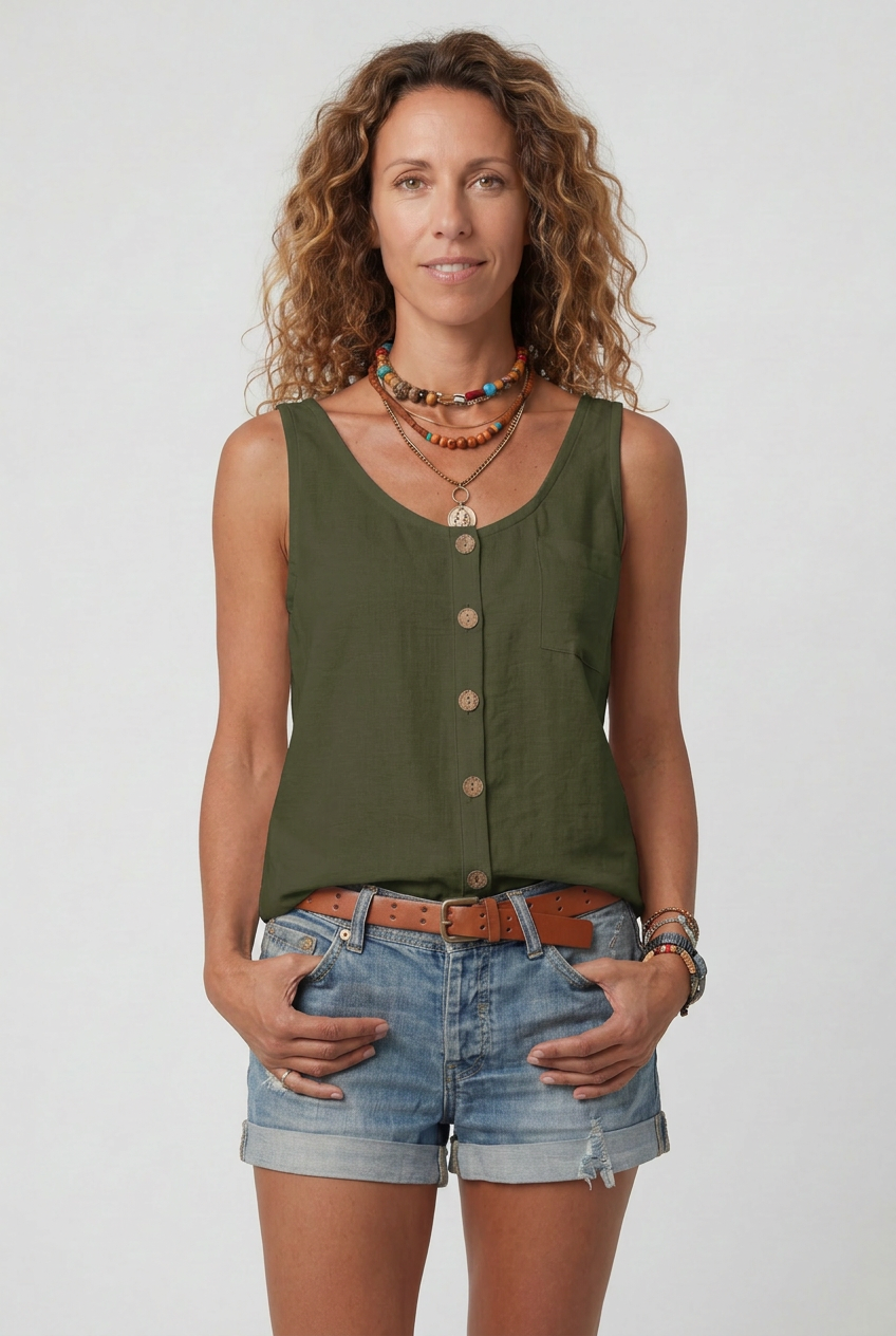 Women’s Tank Top | Button-Front with Pocket - 6