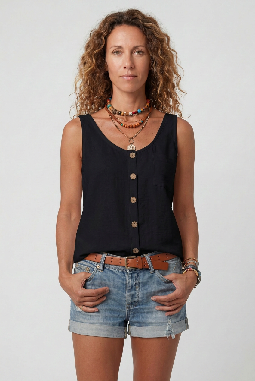 Women’s Tank Top | Button-Front with Pocket - 8