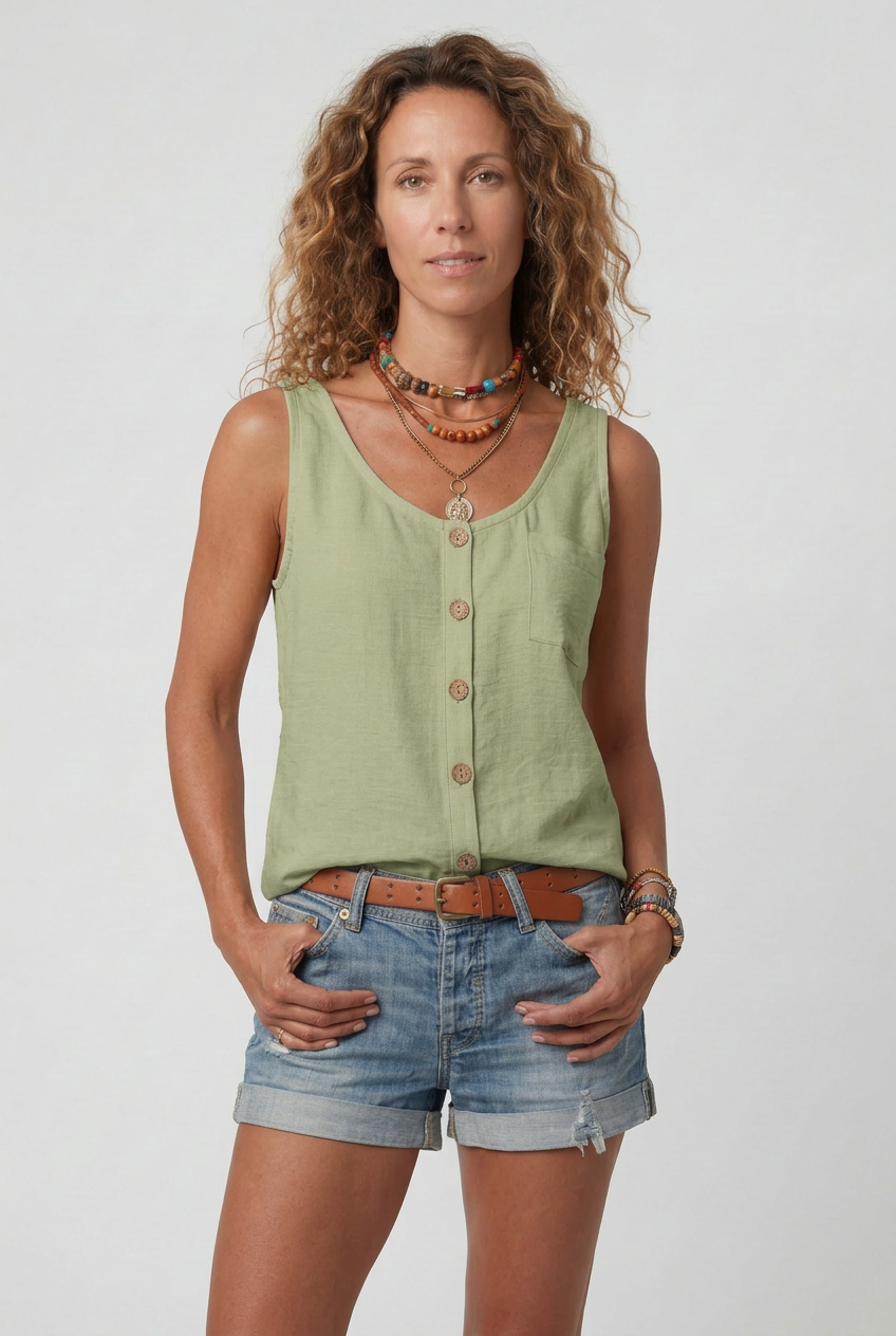 Women’s Tank Top | Button-Front with Pocket - 9