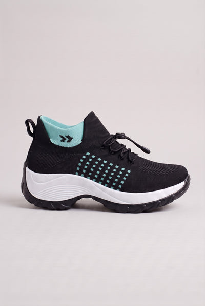 Women's Trainers | Knit Mesh Cushioned - Black Sky Blue