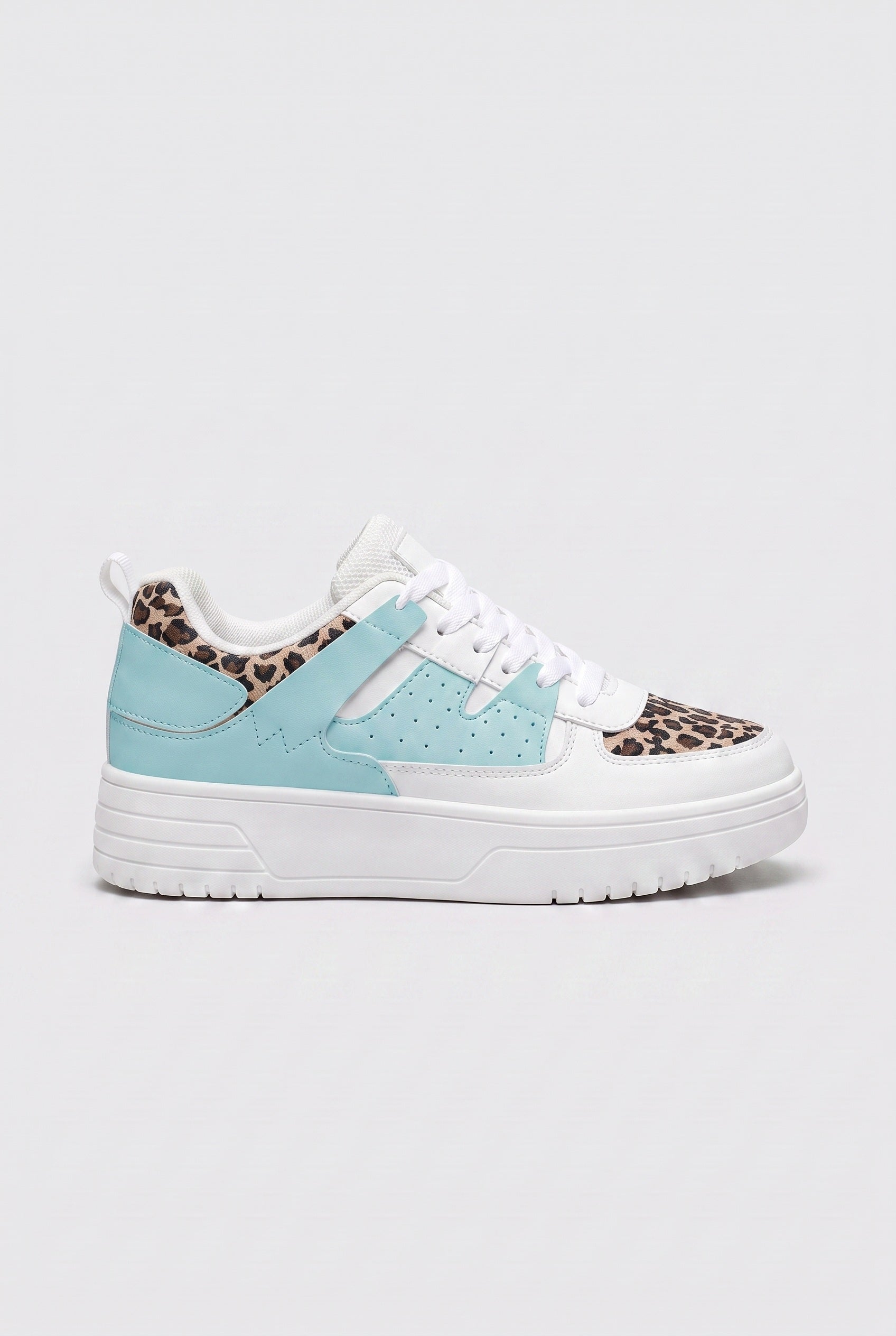 Women's Trainers | Lace-Up Low Top - Leopard Turquoise