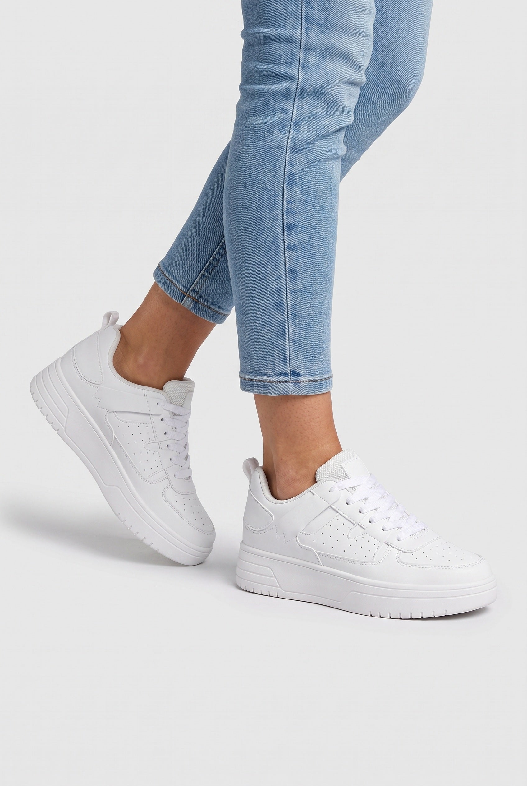 Women's Trainers | Lace-Up Low Top - White worn