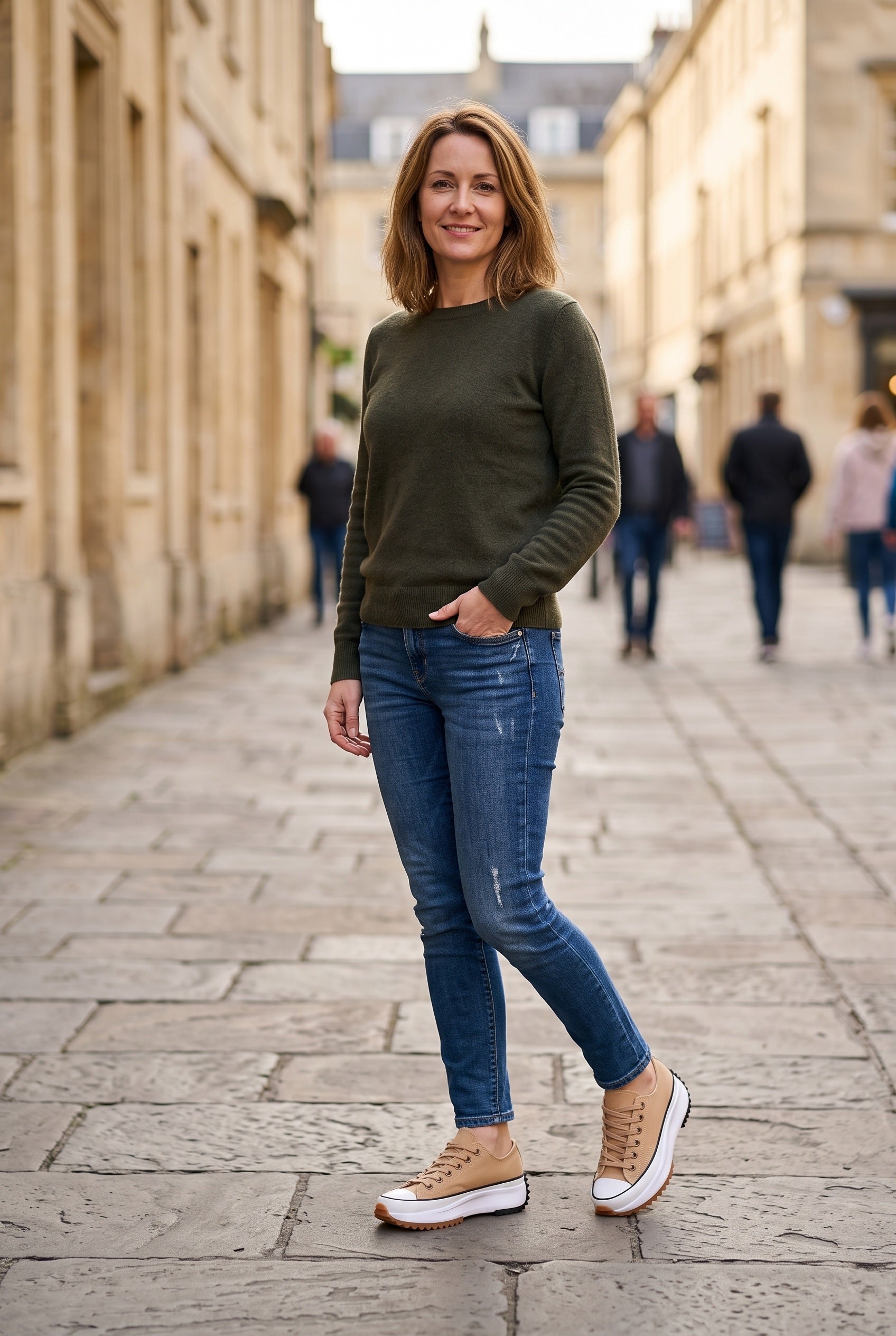 Women's Trainers | Platform Lace-Up - Sandstone Beige lifestyle