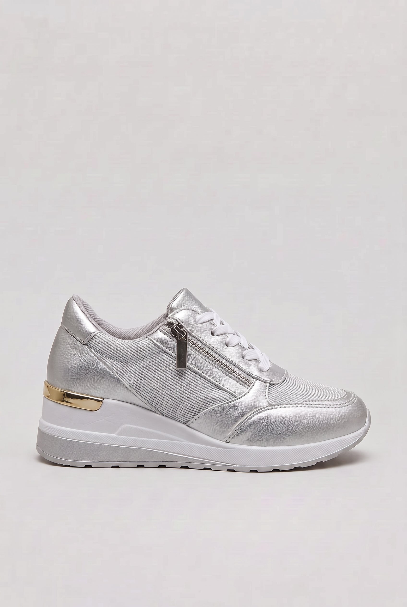 Women’s Trainers | Wedge Sole with Side Zip - Silver