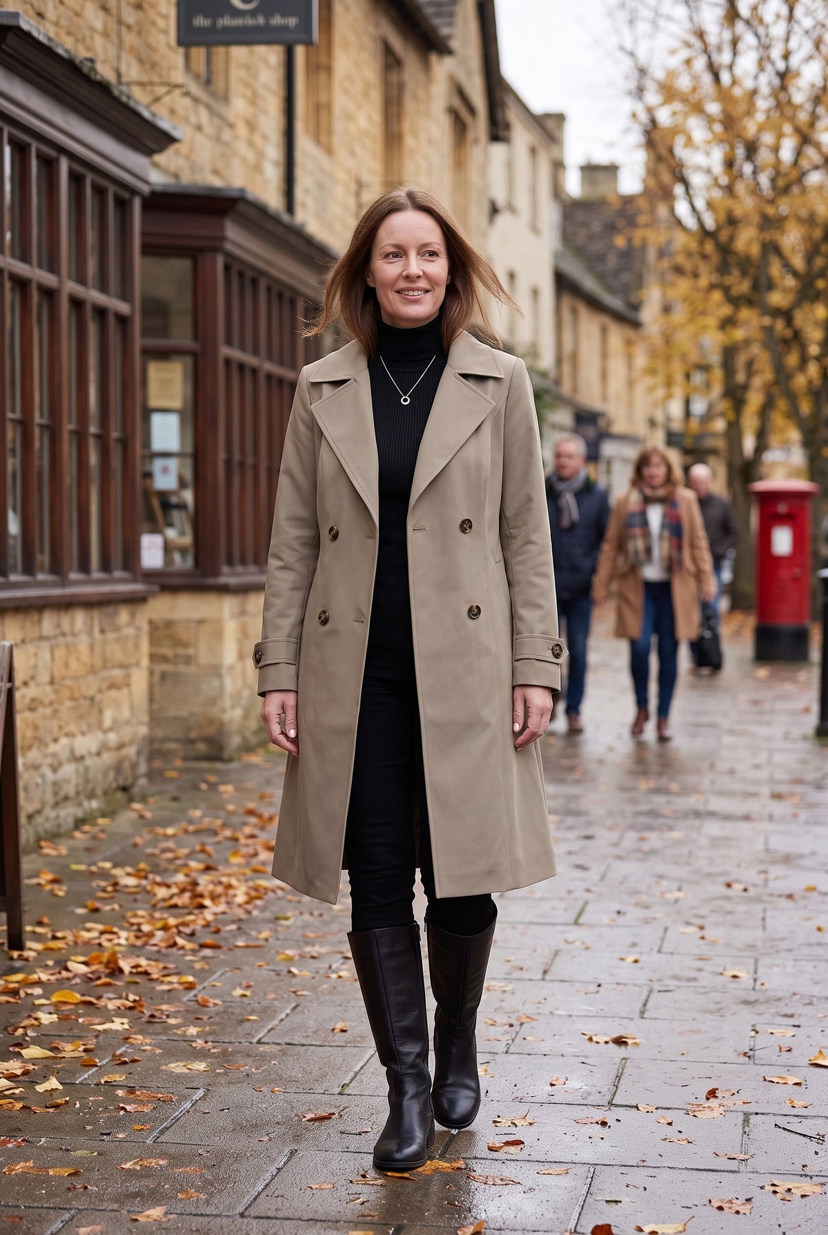 Women's Trench Coat | Double-Breasted Longline - Khaki lifestyle