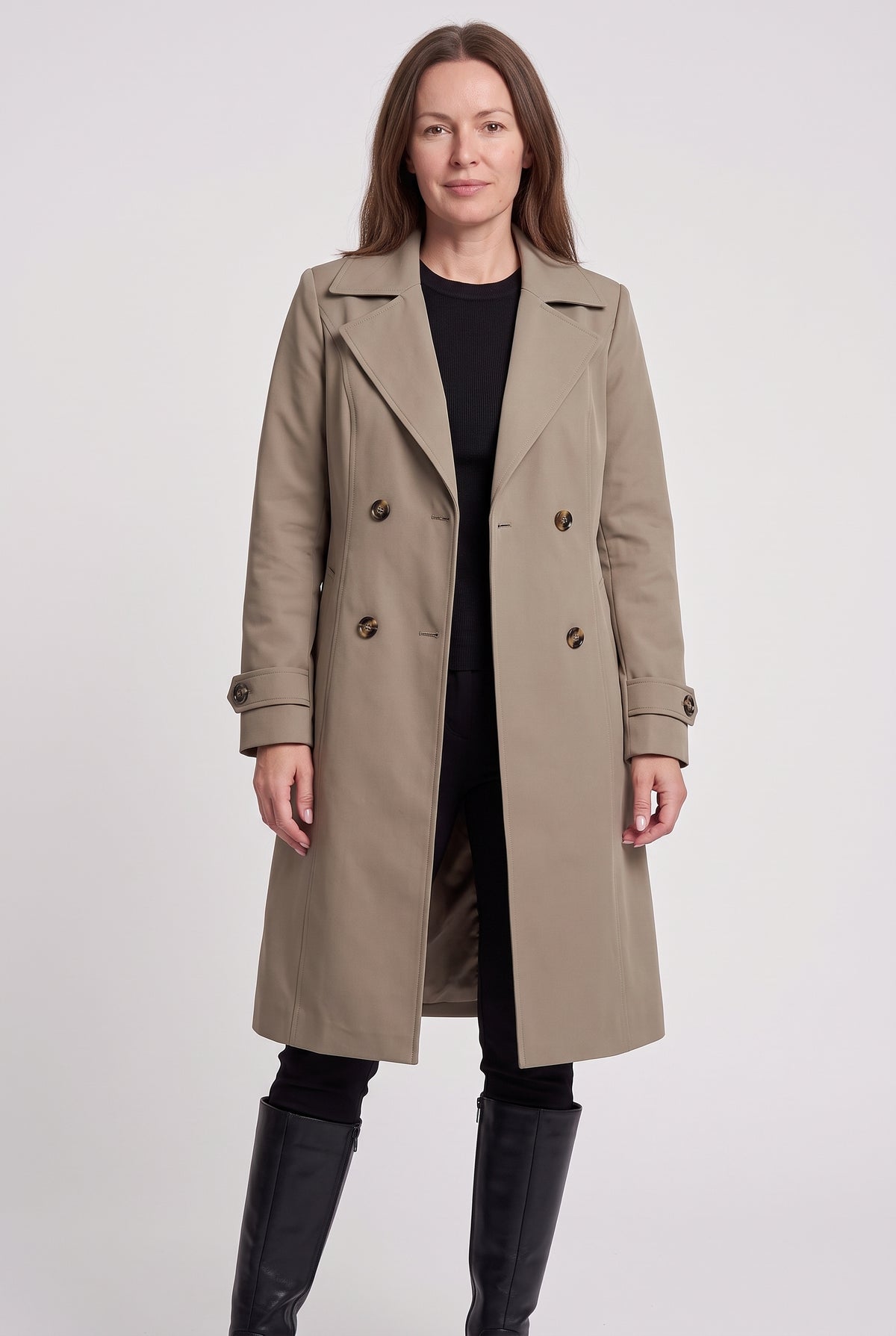 Women's Trench Coat | Double-Breasted Longline - Khaki