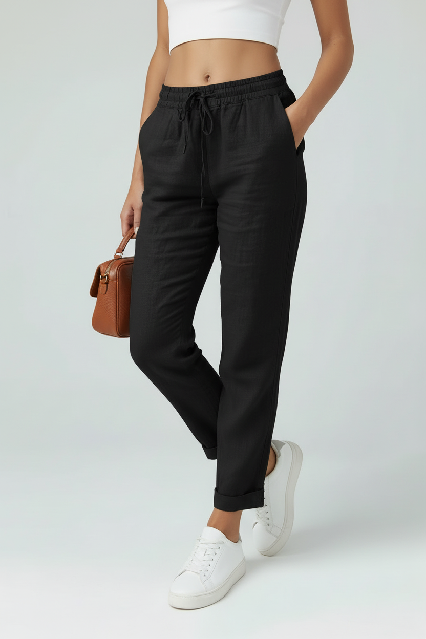 Women’s Trousers | Linen Look with Drawstring - 8