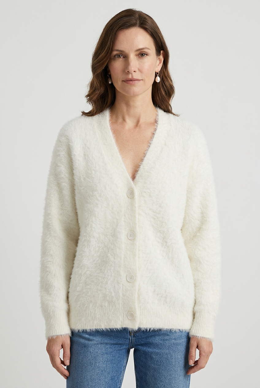 Women's V Neck Long Sleeve Knit Cardigan | Button Down - 1