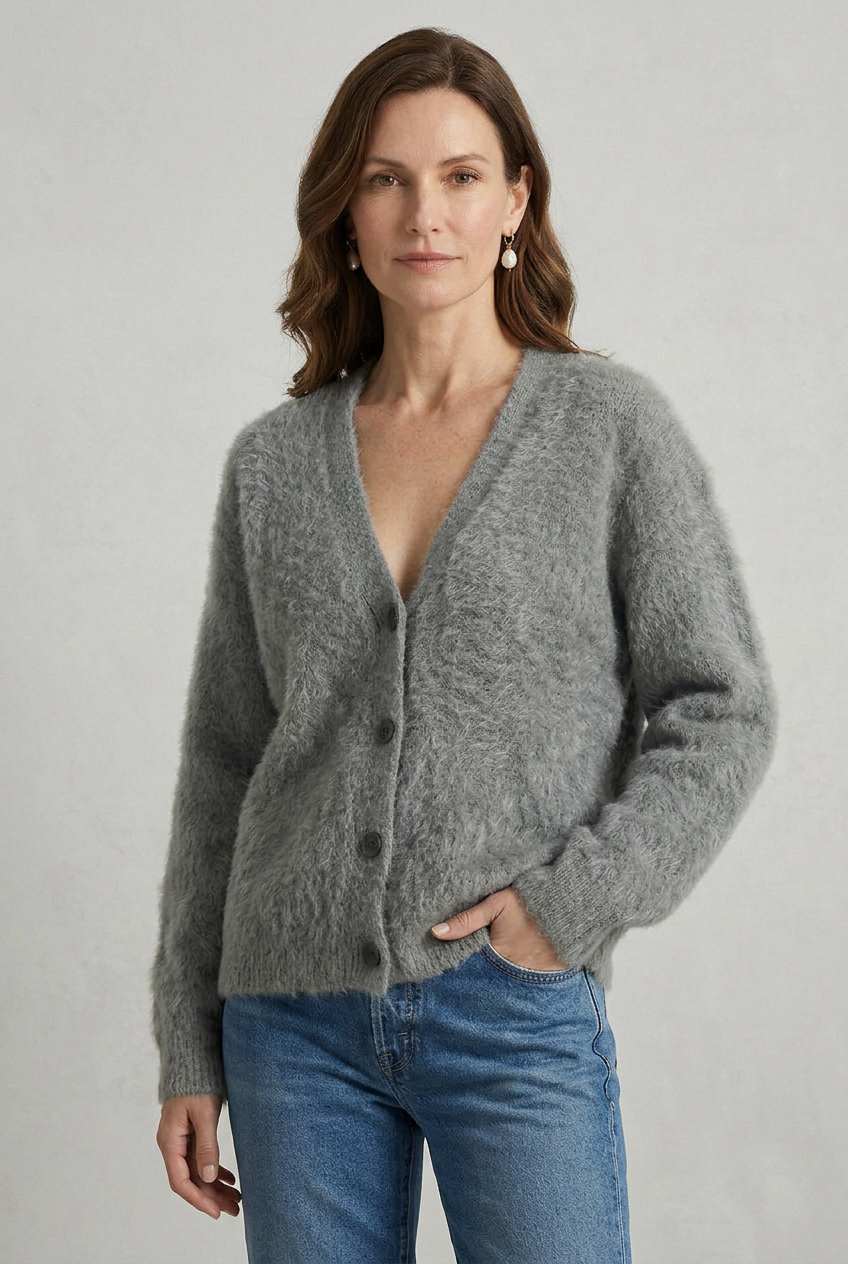 Women's V Neck Long Sleeve Knit Cardigan | Button Down - 7