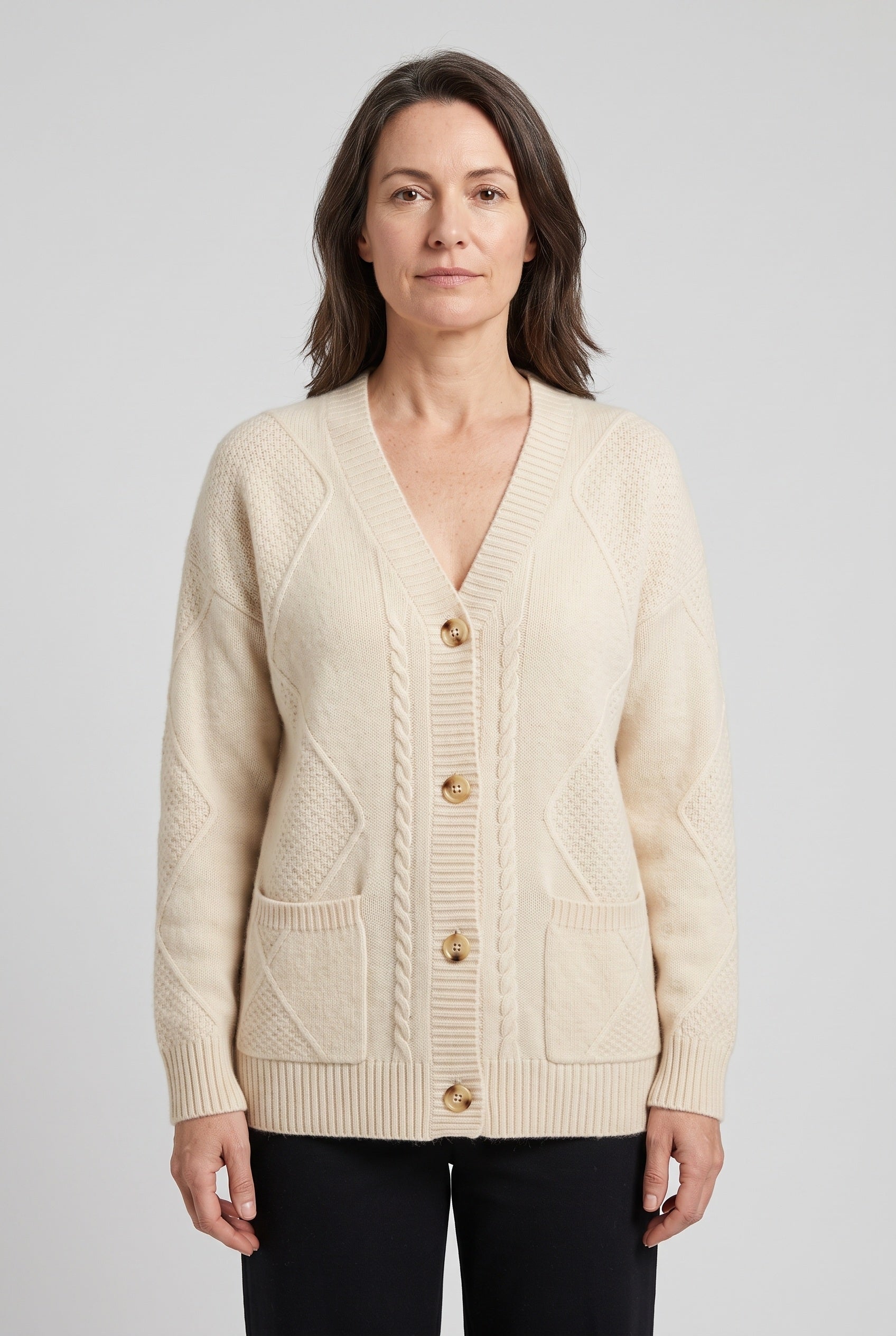 Women's Cardigan | Cable Knit V-Neck - 1