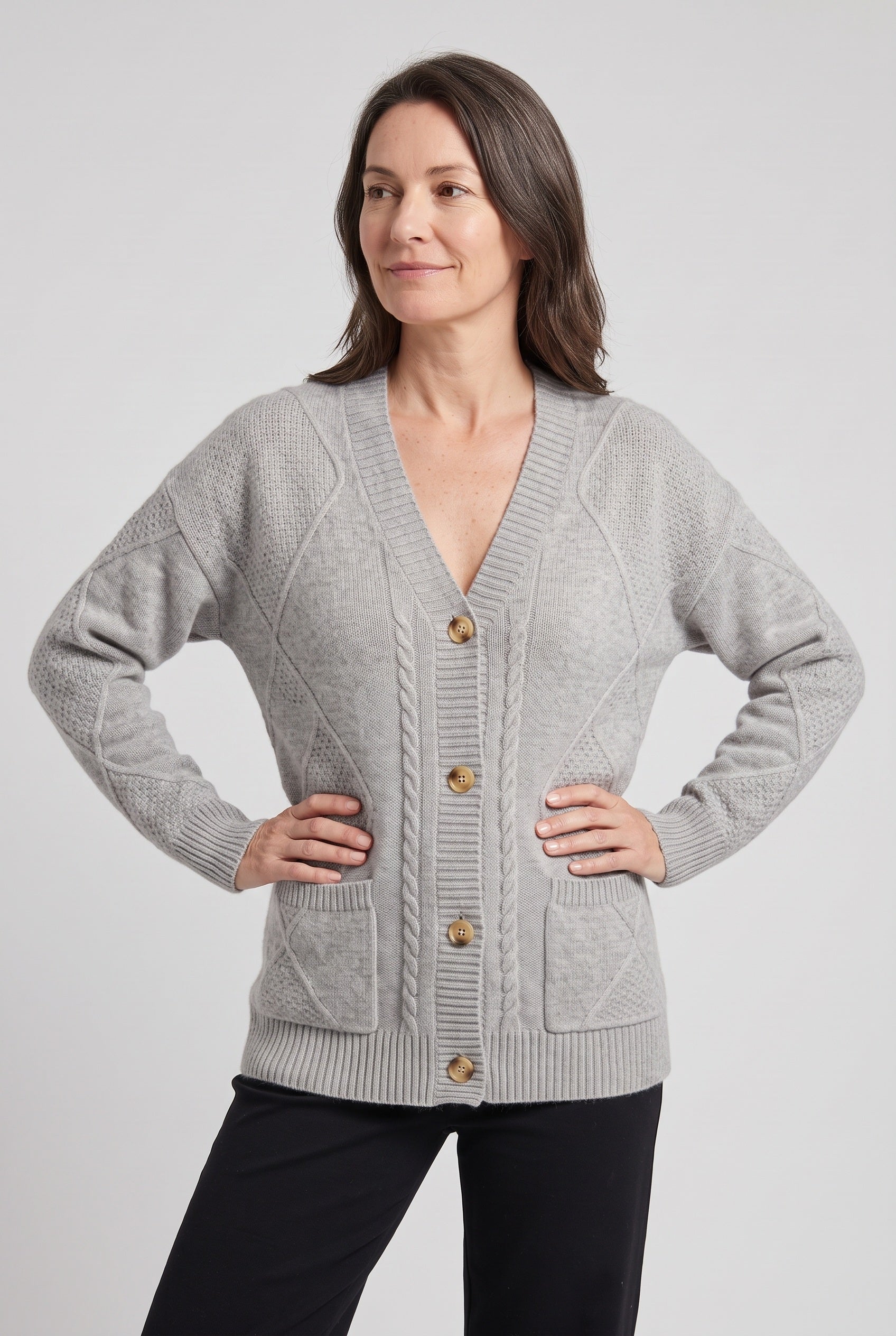 Women's Cardigan | Cable Knit V-Neck - 5