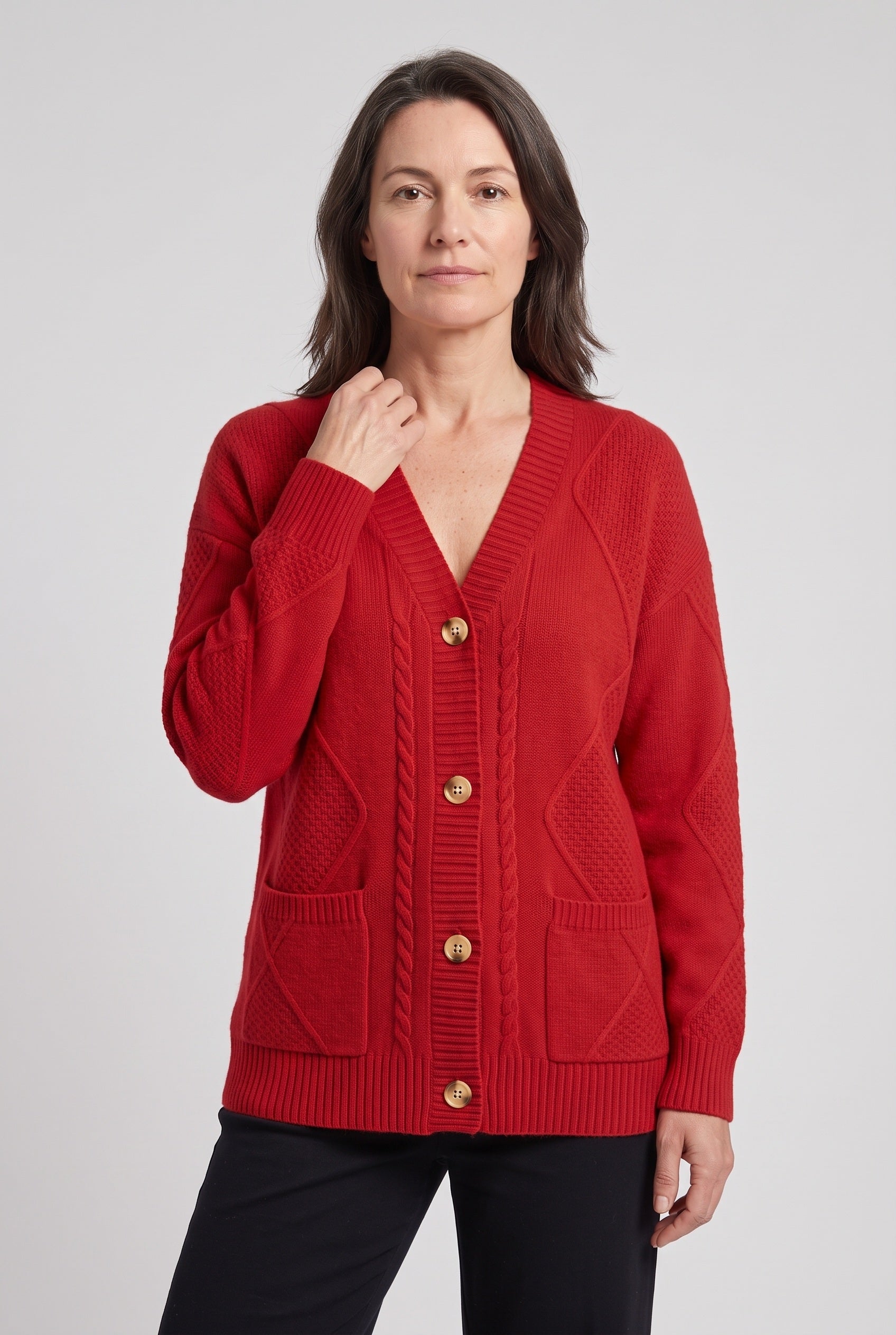 Women's Cardigan | Cable Knit V-Neck - 7