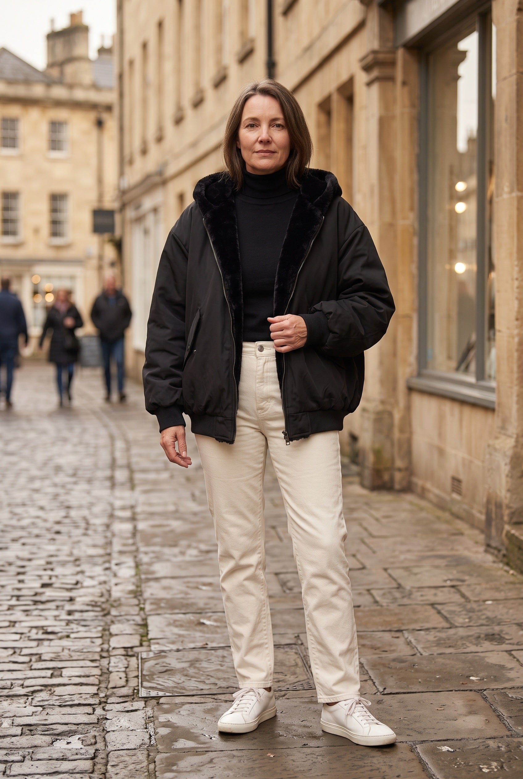 Women's Jacket | Hooded Faux Fur Trim - 4
