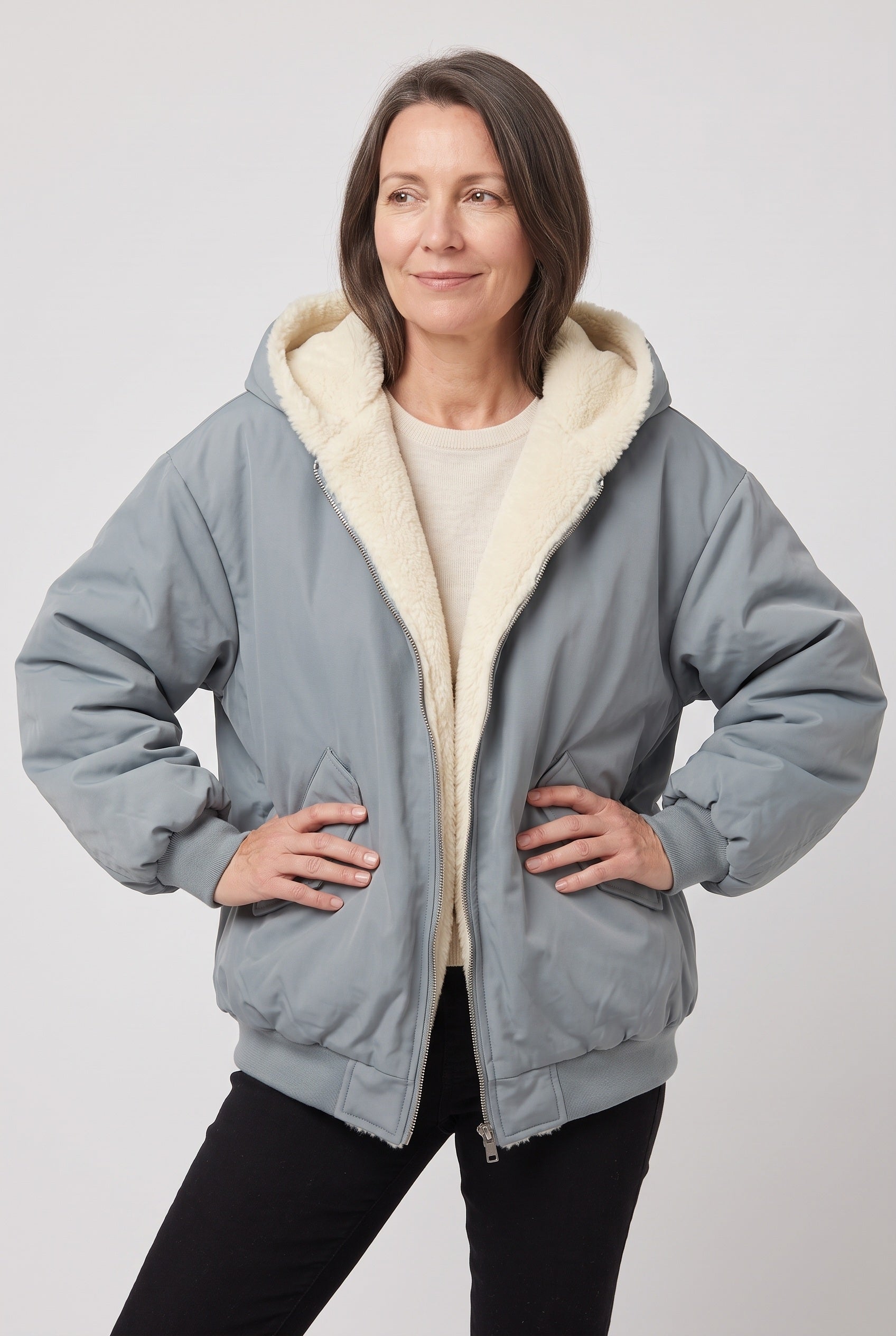 Women's Jacket | Hooded Faux Fur Trim - 5