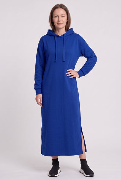 Women's Jumper Dress | Hooded Slit Hem - Blue
