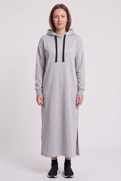Women's Jumper Dress | Hooded Slit Hem - Grey
