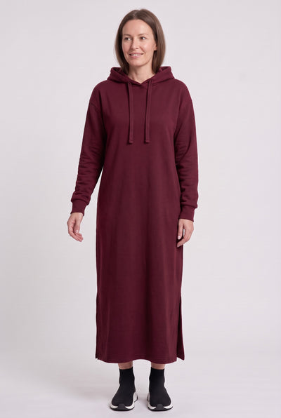 Women's Jumper Dress | Hooded Slit Hem - Red