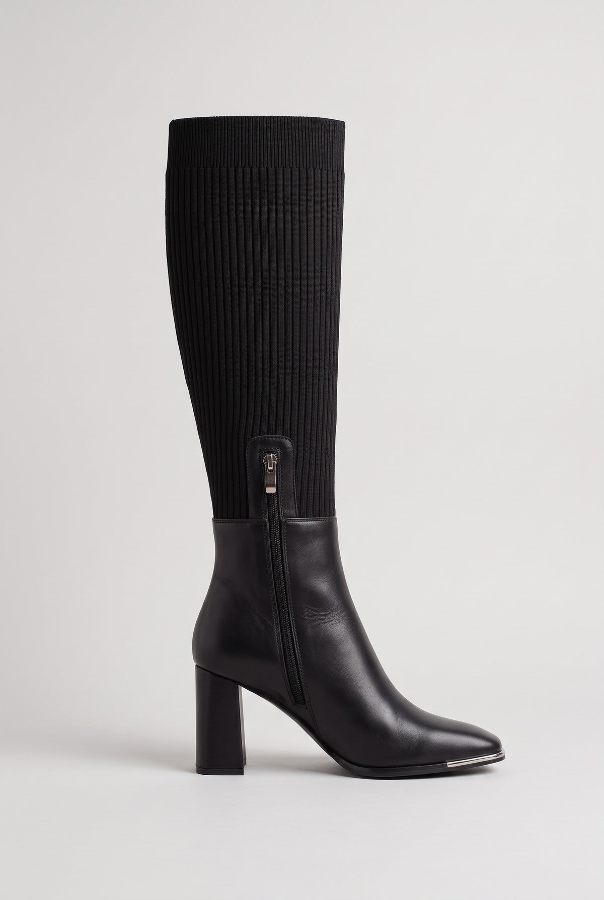Women's Knee High Boots | Stretch Knit Block Heel - Black