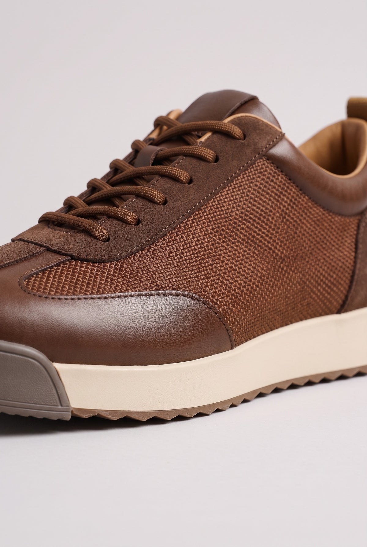 Men's Trainers | Mixed-Texture Lace-Up - Brown detail