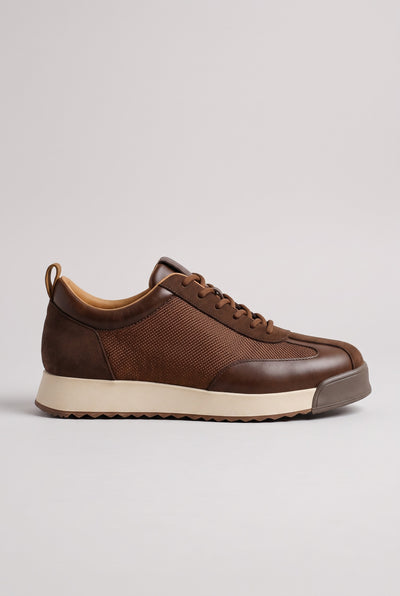 Men's Trainers | Mixed-Texture Lace-Up - Brown