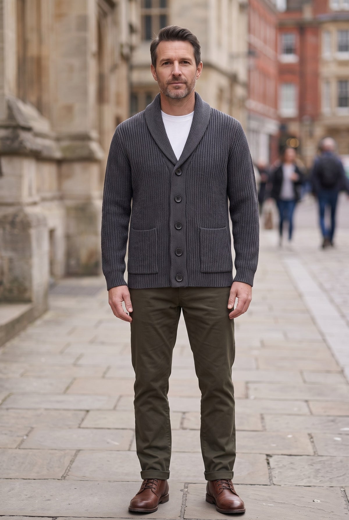 Men's Cardigan | Button Shawl Collar - Dark Grey lifestyle