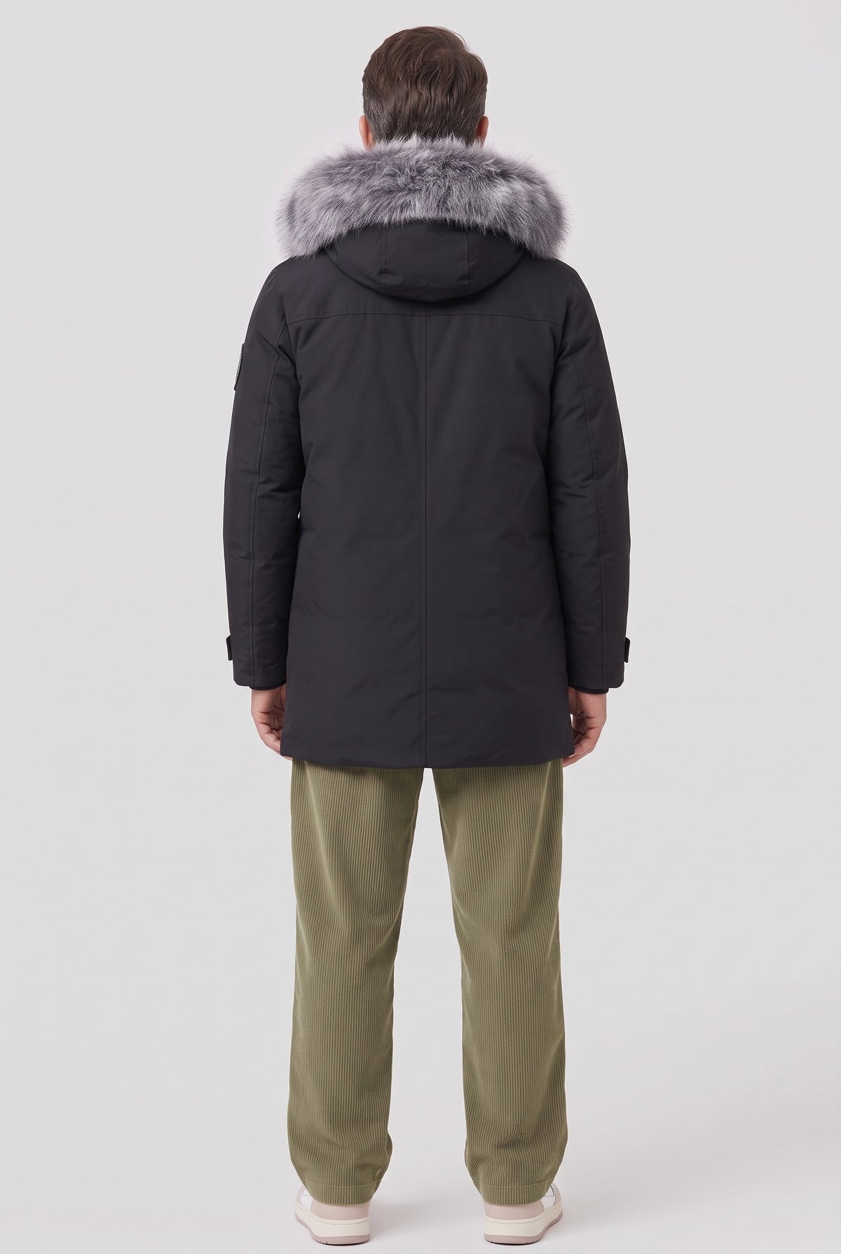 Men's Coat | Faux Fur Hood Parka - Black back