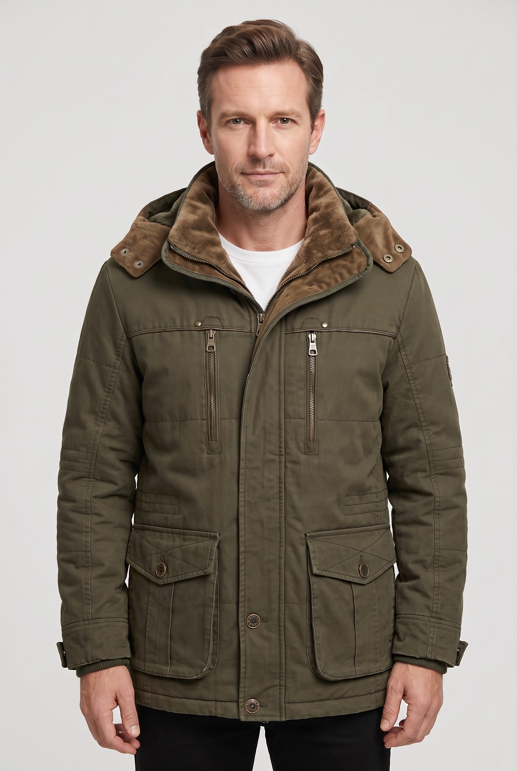 Men's Jacket | Hooded Zip Front - Green
