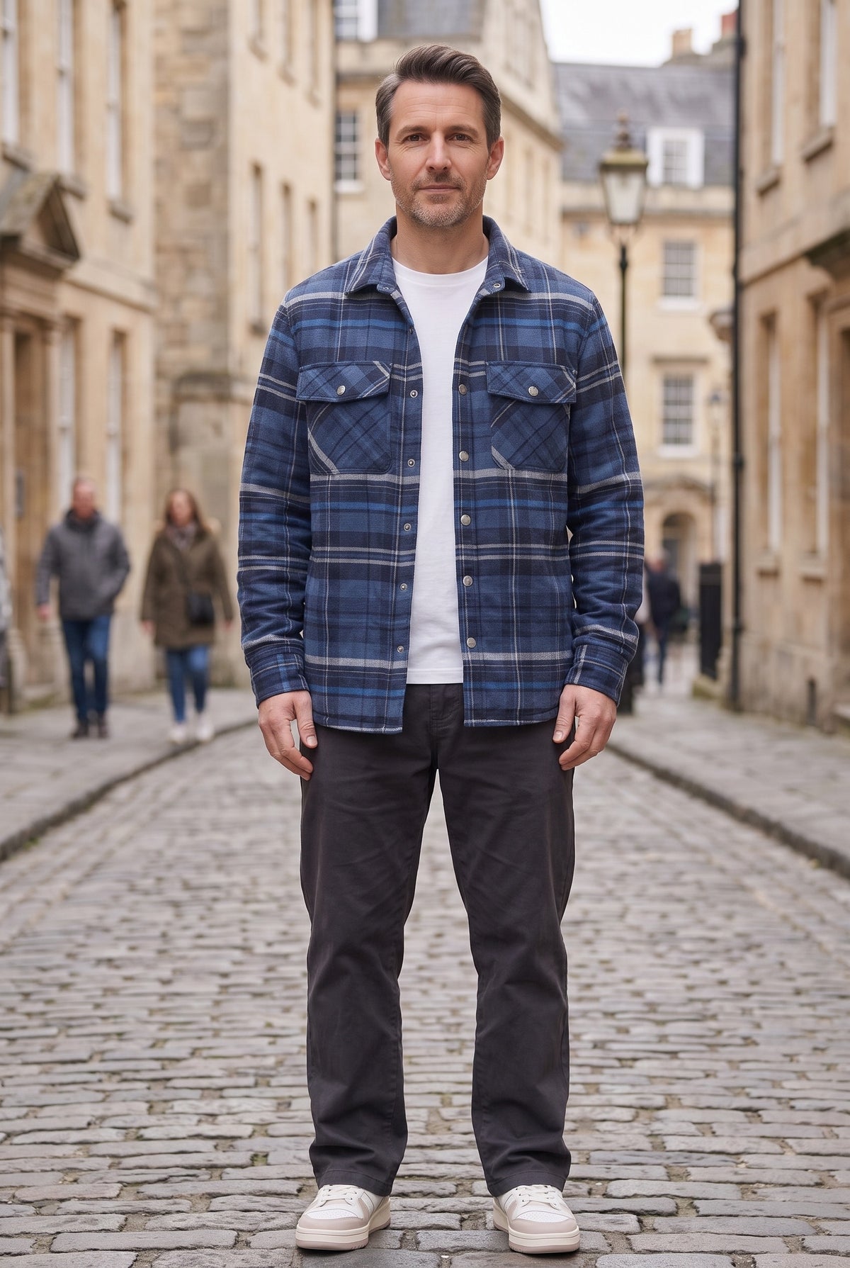 Men's Jacket | Quilted Flannel Check - Blue Grey lifestyle