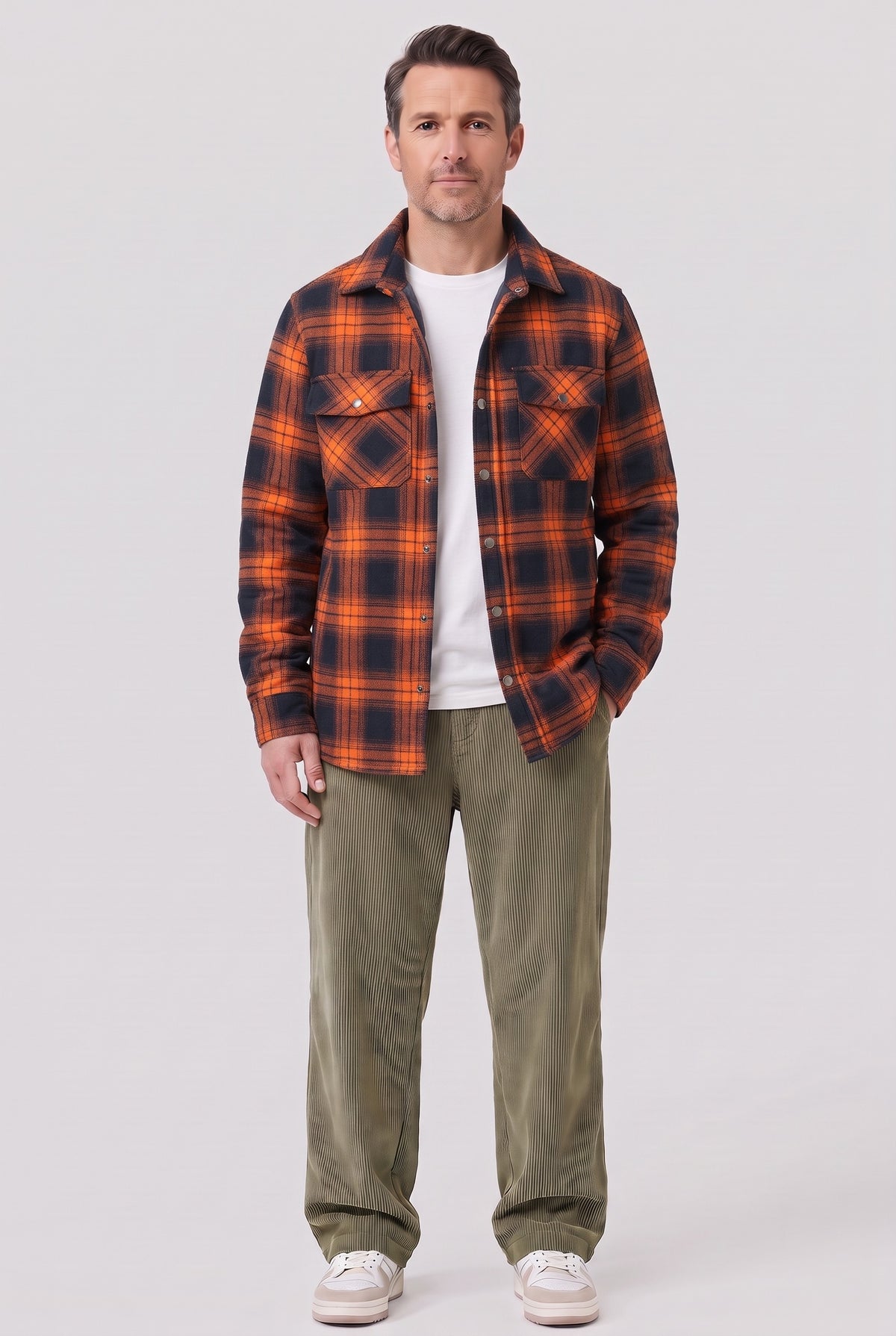 Men's Jacket | Quilted Flannel Check - Orange