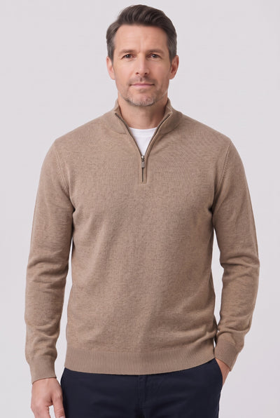 Men's Jumper | Fine Knit Half-Zip - Beige